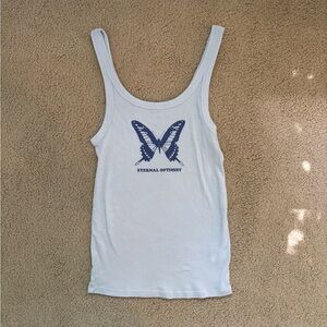 American Eagle Outfitters White and Blue Fitted Tank Top